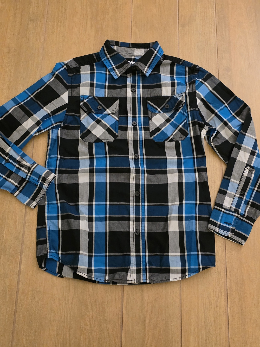 Tony Hawk Blue, Black & Gray Plaid Button-Down Long Sleeve Shirt - Boys M